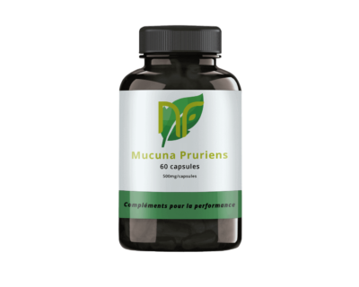 photo of a box of mucuna pruriens capsules and powder for serotonin, dopamine and testosterone, a nootropic also used in bodybuilding for its benefits and safety, forum and pharmacy reviews are positive, where to buy: nutriforce